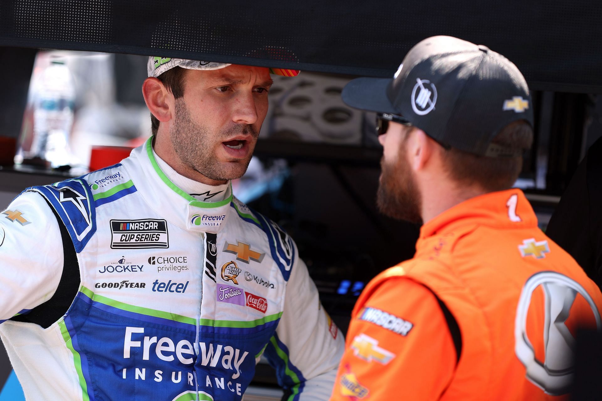 Daniel Suarez (L) and Ross Chastain during the NASCAR Cup Series Toyota/Save Mart 350 at Sonoma. Source: Getty